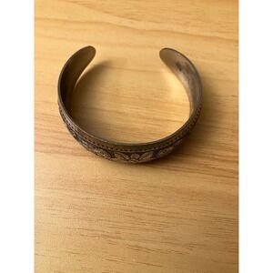 Vintage Silver Tone Koi Fish Lotus Flower Embossed Cuff Bracelet Bangle Boho